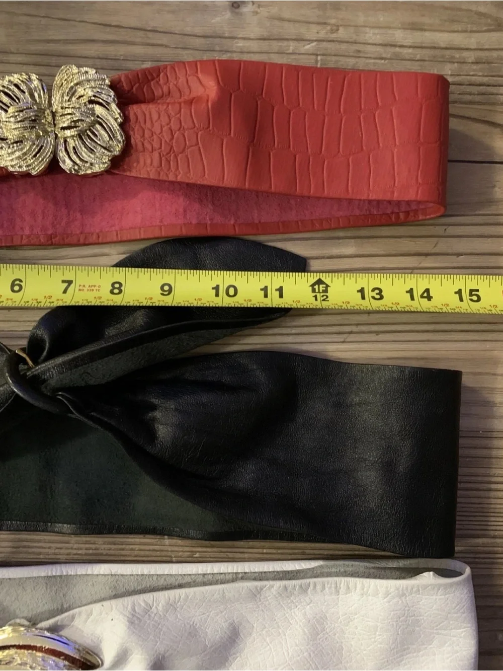 Vintage 80s Lot of 4: leather belts: white, red, black. Disco Mod Retro